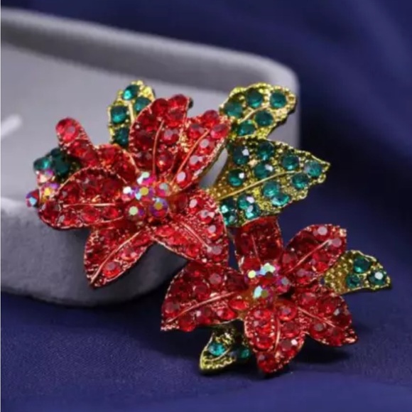 NWOT red and green crystal brooch - Picture 4 of 7